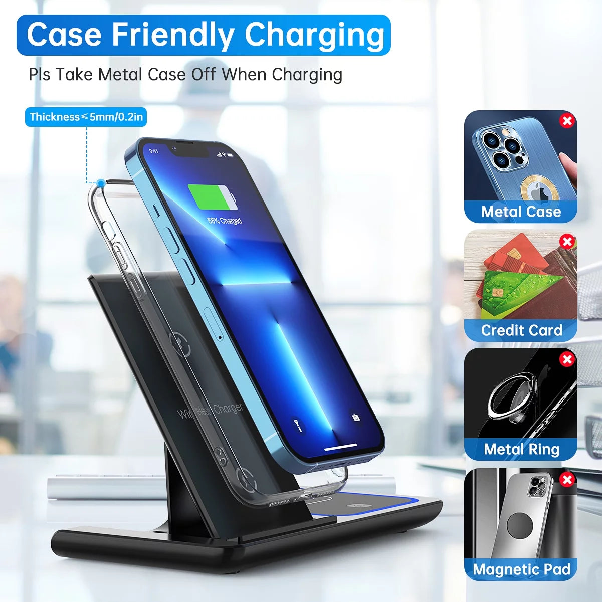 Wireless Charger, 18W Fast Iphone Charging Station for Iphone 16/15/14/13/12 /11/Pro Max/Plus, 3 in 1 Wireless Charging Stand for Apple Watch Series SE 10/9/8/7/6/5/4/3, Airpods Pro/3/2 (W/ QC3.0 Adapter)