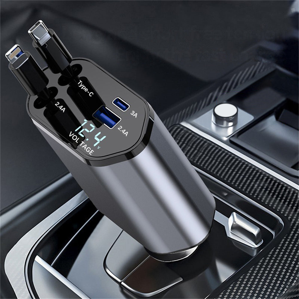 Ultimate 4-in-1 Fast Car Charger - 100W Power with iPhone & Type C Cables + Dual Charging Ports