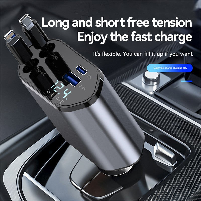 Ultimate 4-in-1 Fast Car Charger - 100W Power with iPhone & Type C Cables + Dual Charging Ports