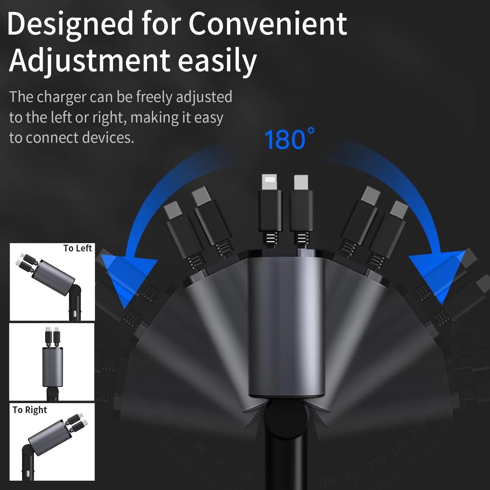 Ultimate 4-in-1 Fast Car Charger - 100W Power with iPhone & Type C Cables + Dual Charging Ports