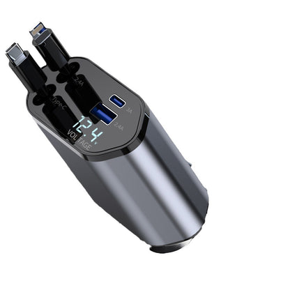 Ultimate 4-in-1 Fast Car Charger - 100W Power with iPhone & Type C Cables + Dual Charging Ports